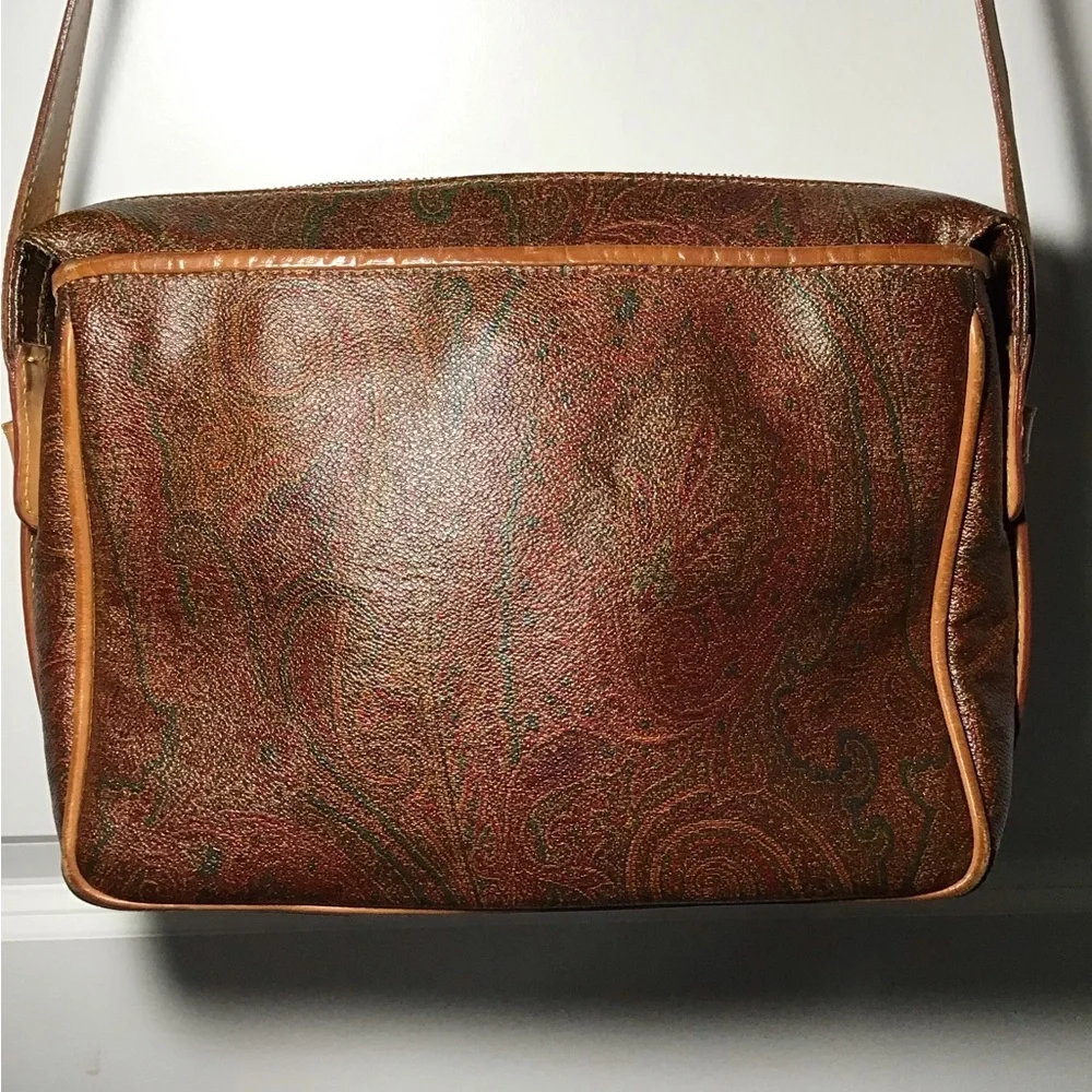 Etro Milano Paisley-Patterned Brown Crossbody Bag with Tan Strap Italian Luxury - Picture 4 of 9